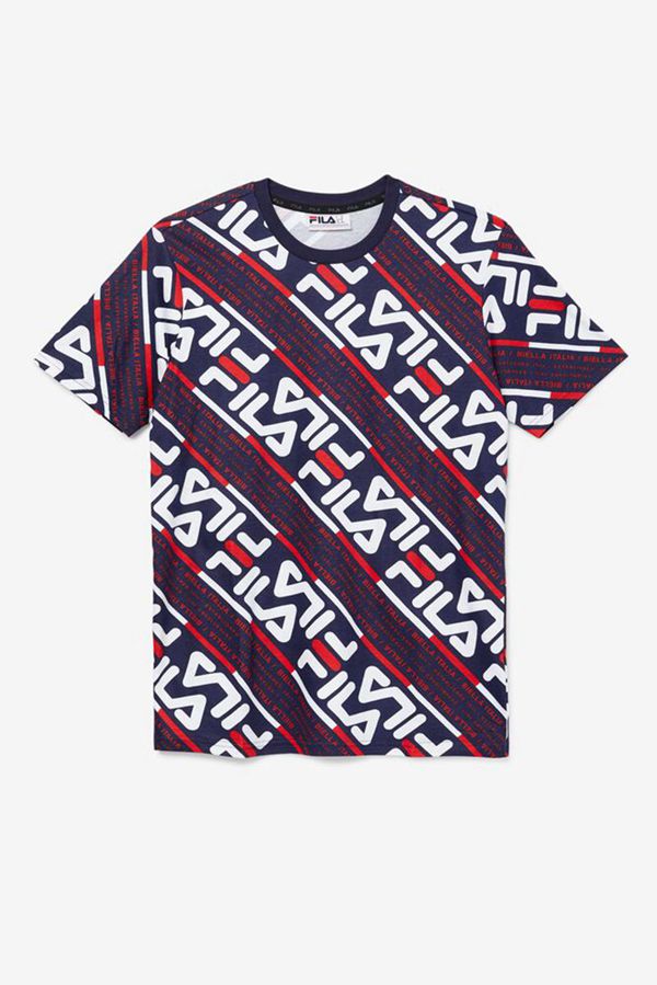 Fila Calvin Men's Tee - Navy/White/Red,NZ 239-80473